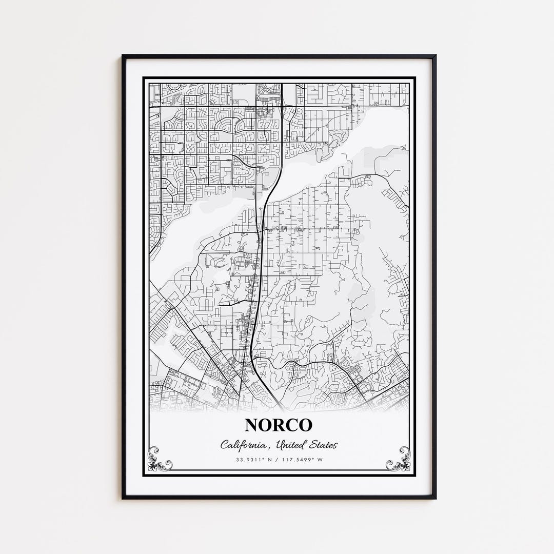 Norco Map Print, Norco California Wall Art Poster, Norco Custom Street ...