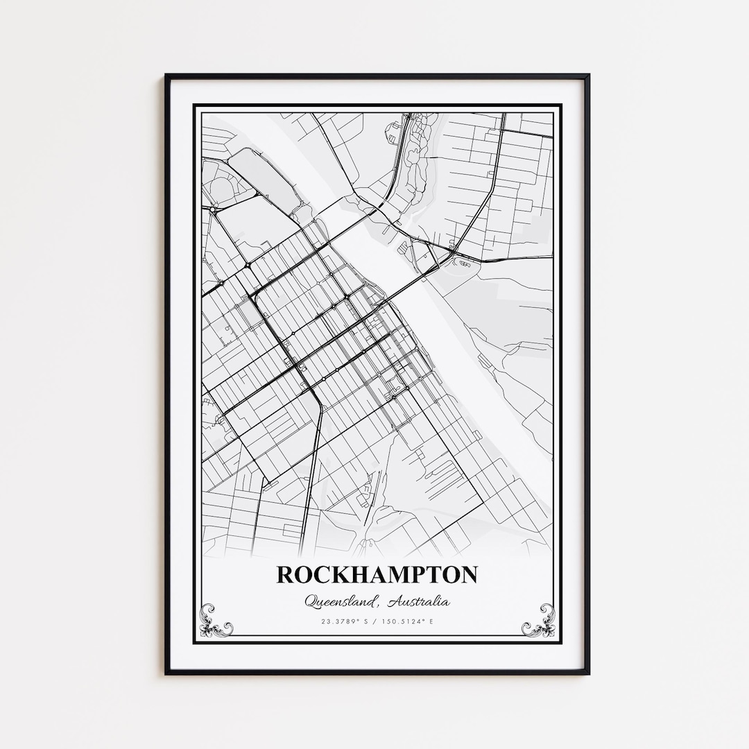Rockhampton Map Print, Rockhampton Queensland Wall Art Poster ...