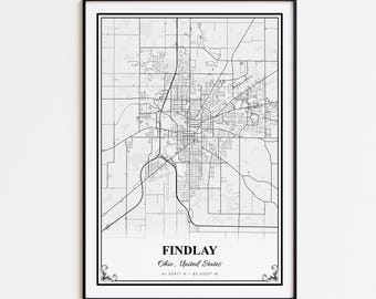 Findlay Karte Druck, Findlay Ohio Wand Kunst Poster, Findlay Benutzerdefinierte Straßenkarte, Findlay moderne Karte Druck, Findlay Karte Geschenk