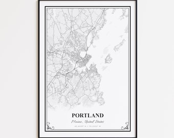 Stampa della mappa di Portland, poster da parete di Portland, Maine, mappa stradale personalizzata di Portland, mappa di Portland in regalo, poster della mappa stradale di Portland