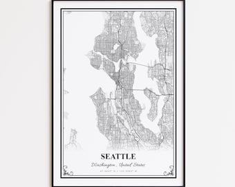 Seattle Map Print, Seattle Washington Wall Art Poster, Seattle Custom Street Map, Seattle Map Gift, Seattle Modern Map Print