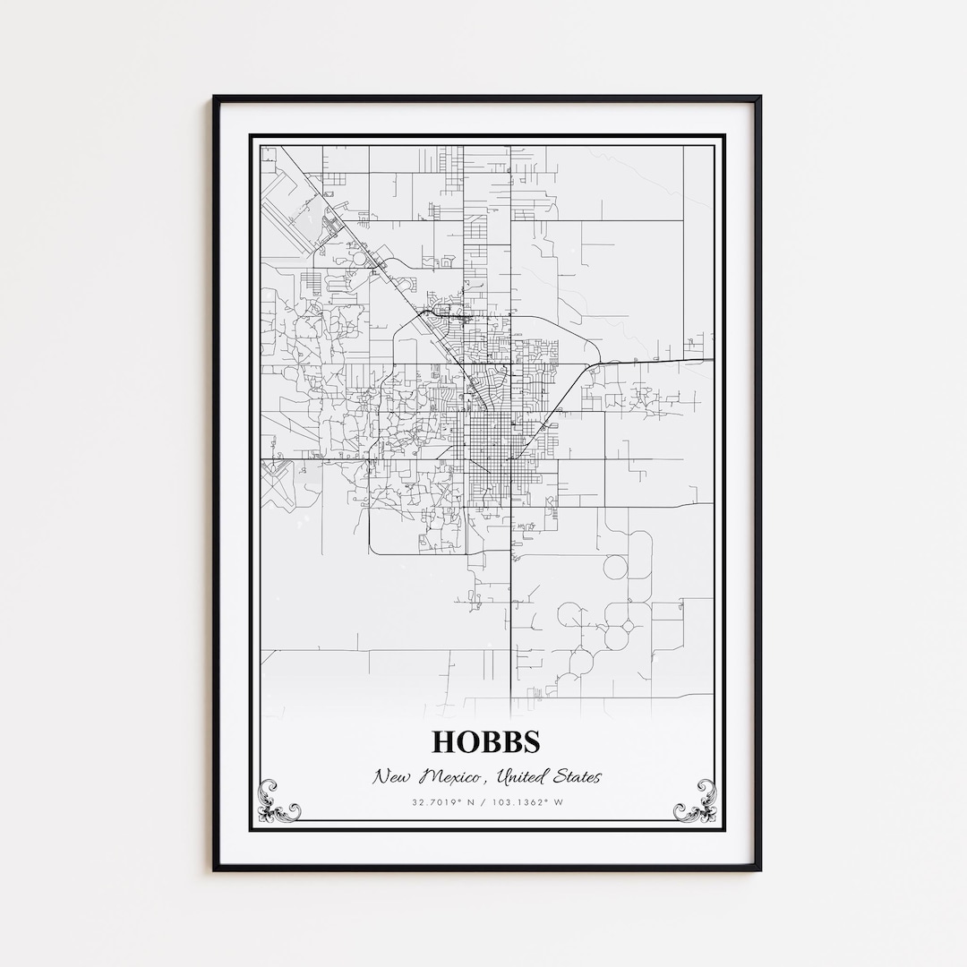 Hobbs Map Print Hobbs New Mexico Wall Art Poster Hobbs Custom Street Il Dny6 