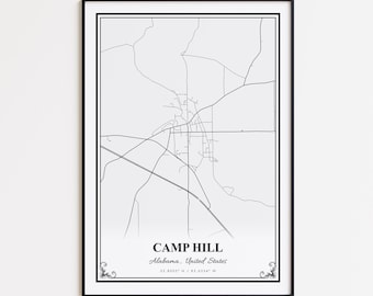 Camp Hill Map Print, Camp Hill Alabama Wall Art Poster, Camp Hill Custom Street Map, Camp Hill Map Gift, Camp Hill Modern Map Print