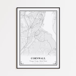 Cornwall Map Print, Cornwall Orange County Wall Art Poster, Cornwall Custom Street Map, Cornwall Modern Map Print, Cornwall Map Gift