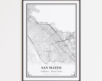 San Mateo Karte Druck, San Mateo Kalifornien Wand Kunst Poster, San Mateo Benutzerdefinierte Straßenkarte, San Mateo Karte Geschenk, San Mateo Straßenkarte Poster