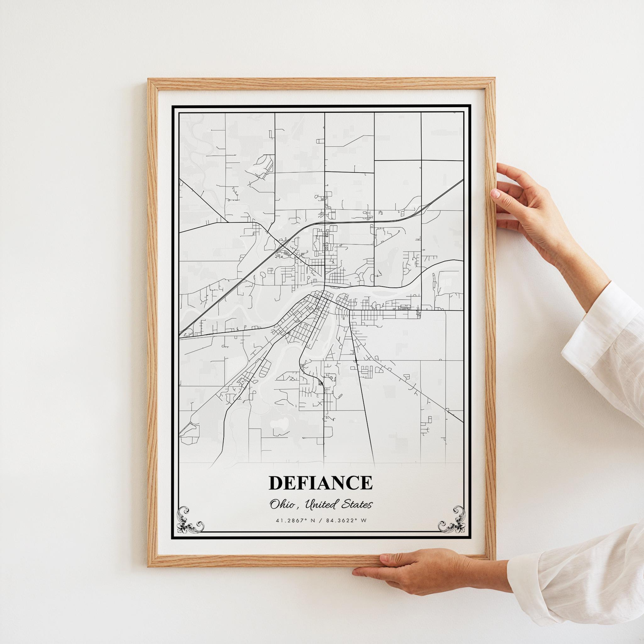 Defiance Map Print, Defiance Ohio Wall Art Poster, Defiance Custom ...