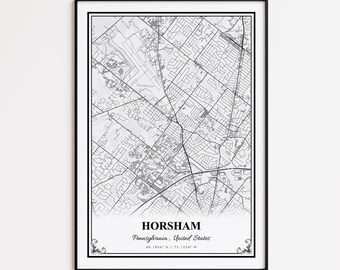 Horsham Map Print, Horsham Pennsylvania Wall Art Poster, Horsham Custom Street Map, Horsham Modern Map Print, Horsham Map Gift