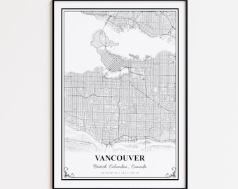 Vancouver Map Print, Vancouver British Columbia Wall Art Poster, Vancouver Custom Street Map, Vancouver Modern Map Print, Vancouver Map Gift