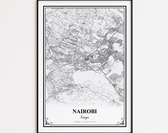 Nairobi Map Print, Nairobi Kenya Wall Art Poster, Nairobi Custom Street Map, Nairobi Road Map Poster, Nairobi Modern Map Print