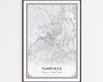 Nashville Map Print, Nashville Tennessee Wall Art Poster, Nashville Custom Street Map, Nashville Map Gift, Nashville Modern Map Print