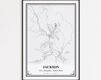 Jackson Map Print, Jackson New Hampshire Wall Art Poster, Jackson Custom Street Map, Jackson Map Gift, Jackson Road Map Poster
