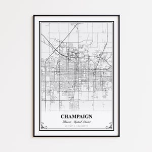 Champaign Map Print, Champaign Illinois Wall Art Poster, Champaign Custom Street Map, Champaign Road Map Poster, Champaign Modern Map Print