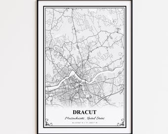 Dracut Map Print, Dracut Massachusetts Wall Art Poster, Dracut Custom Street Map, Dracut Modern Map Print, Dracut Map Gift