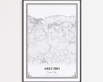 Arecibo karta tryck, Arecibo Puerto Rico väggkonst affisch, Arecibo anpassad gatukarta, Arecibo modern karta tryck, Arecibo karta gåva