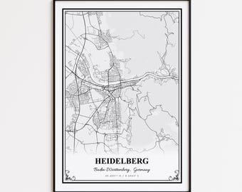 Heidelberg Karte Druck, Heidelberg Baden-Württemberg Wand Kunst Poster, Heidelberg Benutzerdefinierte Straßenkarte, Heidelberg Karte Geschenk