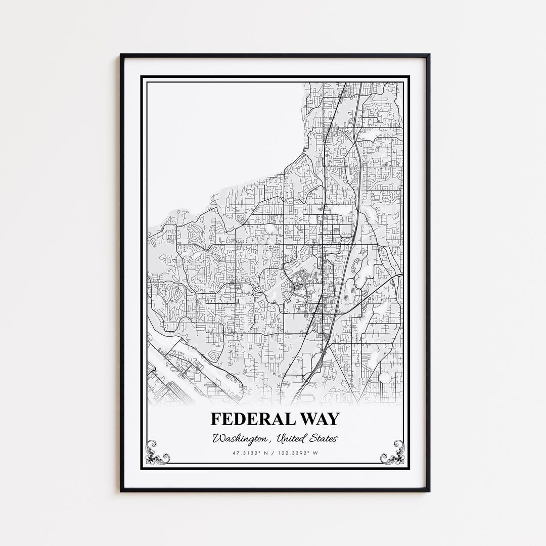 Federal Way Map Print, Federal Way Washington Wall Art Poster, Federal ...