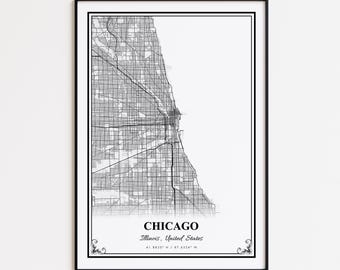 Chicago Karte Druck, Chicago Illinois Wand Kunst Poster, Chicago Benutzerdefinierte Straßenkarte, Chicago Straßenkarte Poster, Chicago moderne Karte Druck
