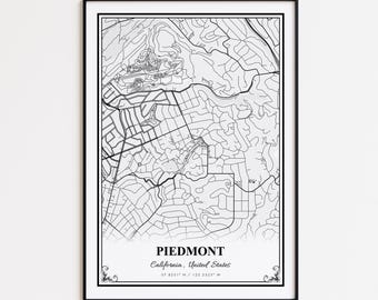 Piedmont Map Print, Piedmont California Wall Art Poster, Piedmont Custom Street Map, Piedmont Map Gift, Piedmont Road Map Poster