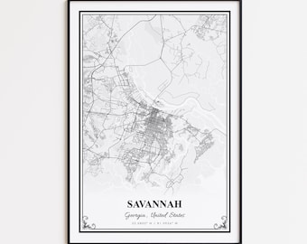 Savannah Map Print, Savannah Georgia Wall Art Poster, Savannah Custom Street Map, Savannah Map Gift, Savannah Road Map Poster