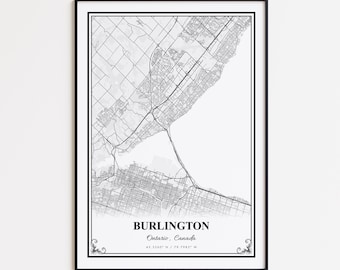 Burlington Karte Druck, Burlington Ontario Wand Kunst Poster, Burlington Benutzerdefinierte Straßenkarte, Burlington Karte Geschenk, Burlington moderne Karte Druck