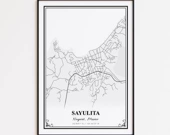 Sayulita Karte Druck, Sayulita Nayarit Wand Kunst Poster, Sayulita Benutzerdefinierte Straßenkarte, Sayulita Karte Geschenk, Sayulita moderne Karte Drucken