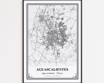 Aguascalientes Karte Drucken, Aguascalientes Mexiko Wandkunst Poster, Aguascalientes Benutzerdefinierte Straßenkarte, Aguascalientes Straßenkarte Poster