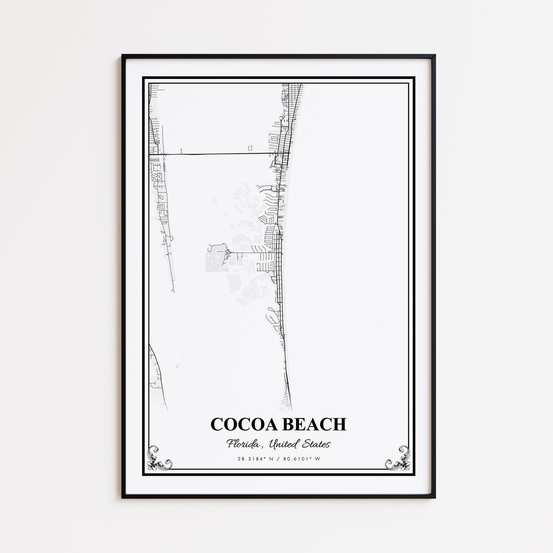 Cocoa Beach Map Print, Cocoa Beach Florida Wall Art Poster, Cocoa Beach ...