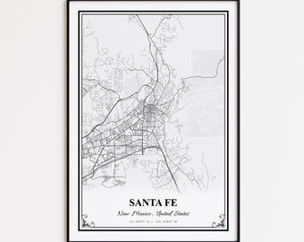 Santa Fe Map Print, Santa Fe New Mexico Wall Art Poster, Santa Fe Custom Street Map, Santa Fe Map Gift, Santa Fe Road Map Poster