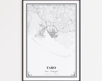 Faro Map Print, Faro Portugal Wall Art Poster, Faro Custom Street Map, Faro Road Map Poster, Faro Map Gift, Faro Modern Map Print