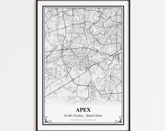 Apex Karte Drucken, Apex North Carolina Wand Kunst Poster, Apex Benutzerdefinierte Straßenkarte, Apex Straßenkarte Poster, Apex Karte Geschenk, Apex moderne Karte Druck