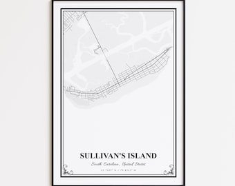 Sullivan's Island Map Print, Sullivan's Island South Carolina Wall Art Poster, Sullivan's Island Custom Street Map