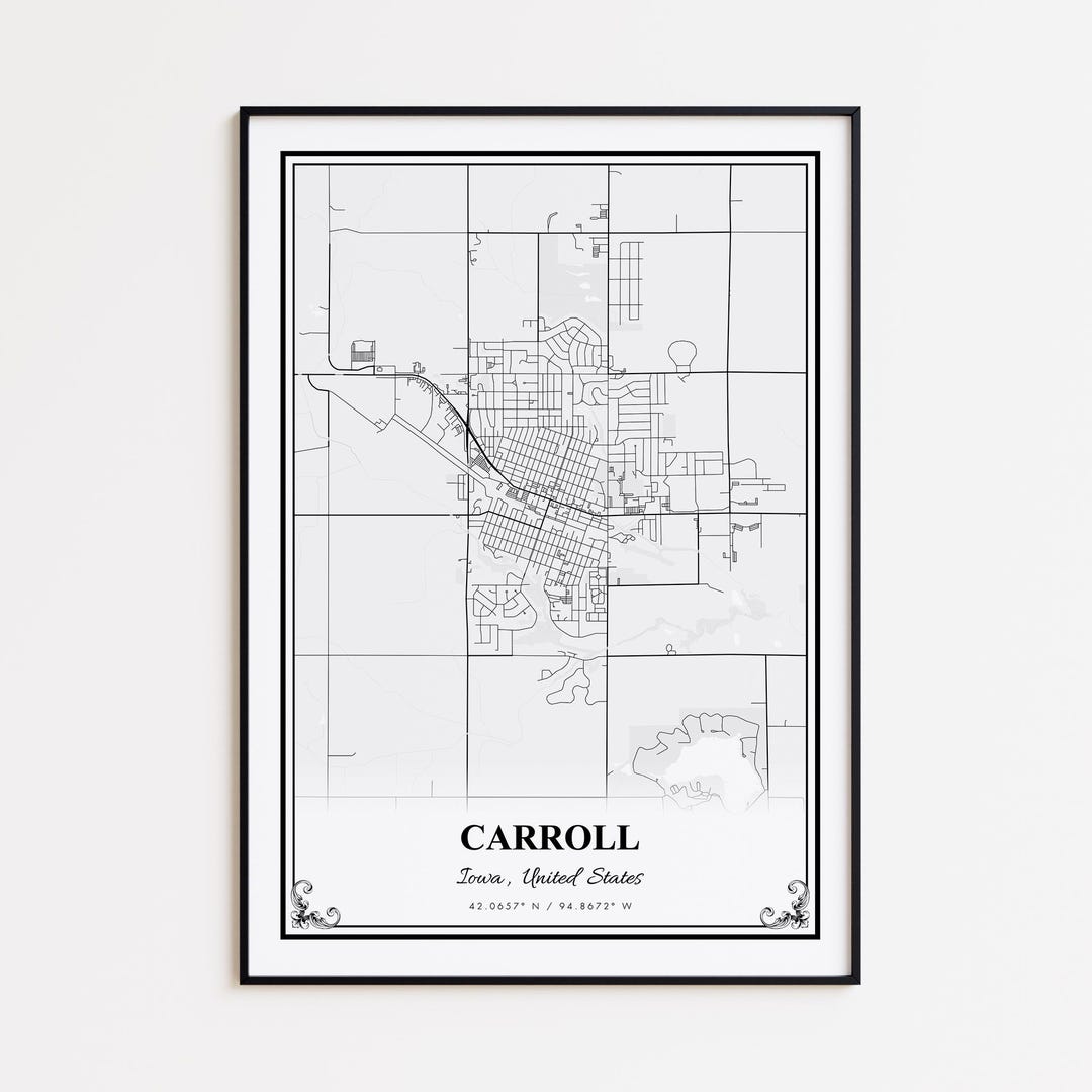 Carroll Map Print, Carroll Iowa Wall Art Poster, Carroll Custom Street ...