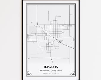 Dawson Map Print, Dawson Minnesota Wall Art Poster, Dawson Custom Street Map, Dawson Map Gift, Dawson Modern Map Print