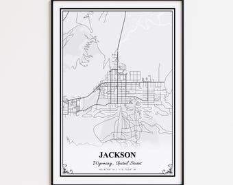 Jackson Map Print, Jackson Wyoming Wall Art Poster, Jackson Custom Street Map, Jackson Road Map Poster, Jackson Modern Map Print