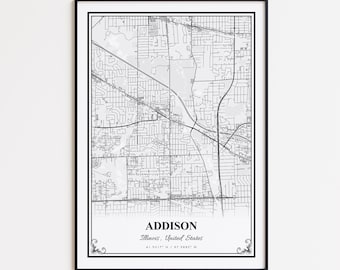 Stampa della mappa di Addison, poster da parete di Addison, Illinois, mappa stradale personalizzata di Addison, stampa della mappa moderna di Addison, regalo con mappa di Addison