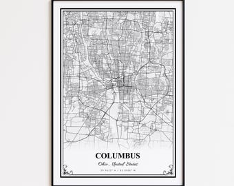 Columbus Karte Druck, Columbus Ohio Wand Kunst Poster, Columbus Benutzerdefinierte Straßenkarte, Columbus moderne Karte Druck, Columbus Straßenkarte Poster