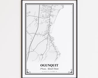 Impression de carte d'Ogunquit, affiche d'art mural Ogunquit dans le Maine, carte des rues personnalisée d'Ogunquit, impression de carte moderne d'Ogunquit, affiche de carte routière d'Ogunquit