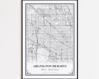 Impression de carte Arlington Heights, affiche d'art mural Arlington Heights Illinois, carte des rues personnalisée Arlington Heights, cadeau carte Arlington Heights