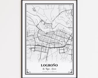 Logroño Karte Druck, Logroño La Rioja Wand Kunst Poster, Logrono Benutzerdefinierte Straßenkarte, Logrono Straßenkarte Poster, Logrono Karte Geschenk