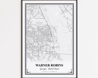 Warner Robins Map Print, Warner Robins Georgia Wall Art Poster, Warner Robins Custom Street Map, Warner Robins Map Gift