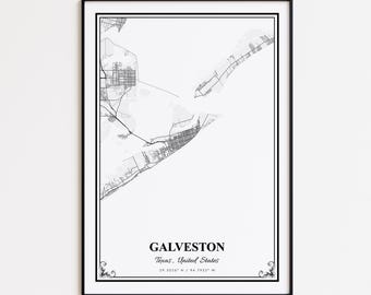 Galveston Map Print, Galveston Texas Wall Art Poster, Galveston Custom Street Map, Galveston Map Gift, Galveston Modern Map Print