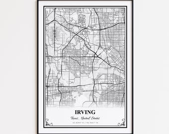 Irving Map Print, Irving Texas Wall Art Poster, Irving Custom Street Map, Irving Modern Map Print, Irving Road Map Poster, Irving Map Gift