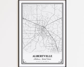 Albertville Karte Druck, Albertville Alabama Wand Kunst Poster, Albertville Straßenkarte, Albertville Straßenkarte Poster, Albertville Karte Geschenk