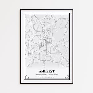 Amherst Karte Druck, Amherst Massachusetts Wand Kunst Poster, Amherst Benutzerdefinierte Straßenkarte, Amherst Karte Geschenk, Amherst moderne Karte Druck