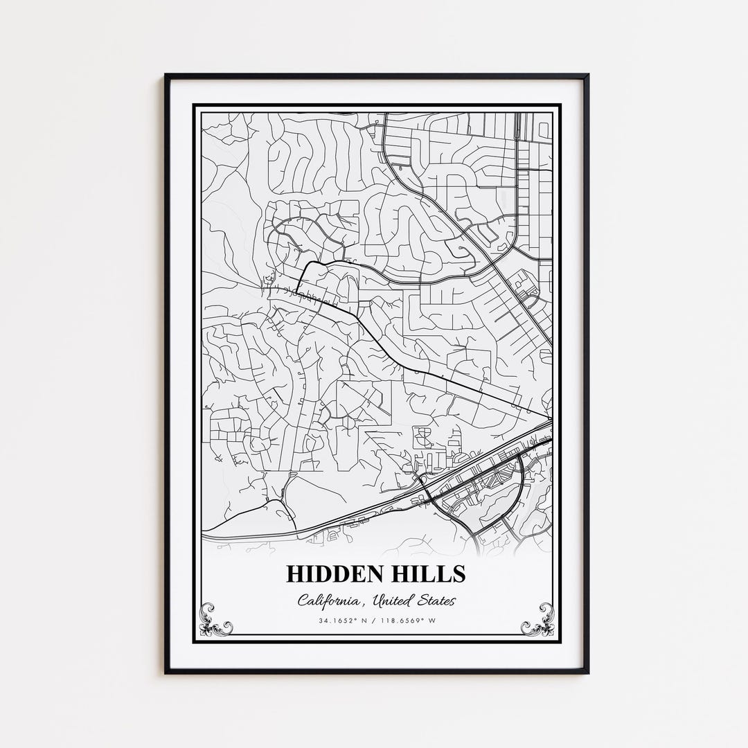 Hidden Hills Map Print Hidden Hills California Wall Art Poster Hidden Hidden Hills Map Print Hidden Hills California Wall Art Poster Hidden