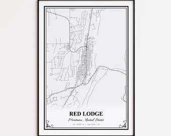 Red Hütte Montana Wand Kunst Poster, Red Hütte Karte Druck, Benutzerdefinierte Straßenkarte, Rote Hütte Straßenkarte Plakat, Rote Hütte Moderne Karte Druck