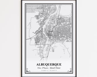 Stampa della mappa di Albuquerque, poster da parete di Albuquerque, Nuovo Messico, mappa stradale personalizzata di Albuquerque, mappa di Albuquerque in regalo