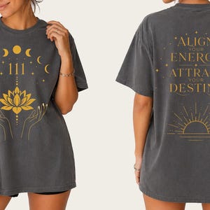 111 Angel Number Shirt, Lotus Graphic Tee, Manifestation Clothing for Women, High Vibration Organic Cotton Top, Moon Phase T-Shirt
