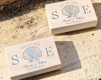 Custom Matchbox Favors for Coastal Wedding Seashell Beach Theme Wedding Favors Coastal Bachelorette Matchbox Personalized Wedding Matchbooks