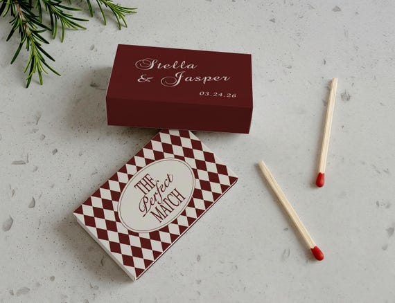 Personalized Perfect Match Matchboxes, Custom Wedding Favors, Bridal Shower, Engagement Party Decor, Guest Gifts, Rehearsal Dinner Keepsakes